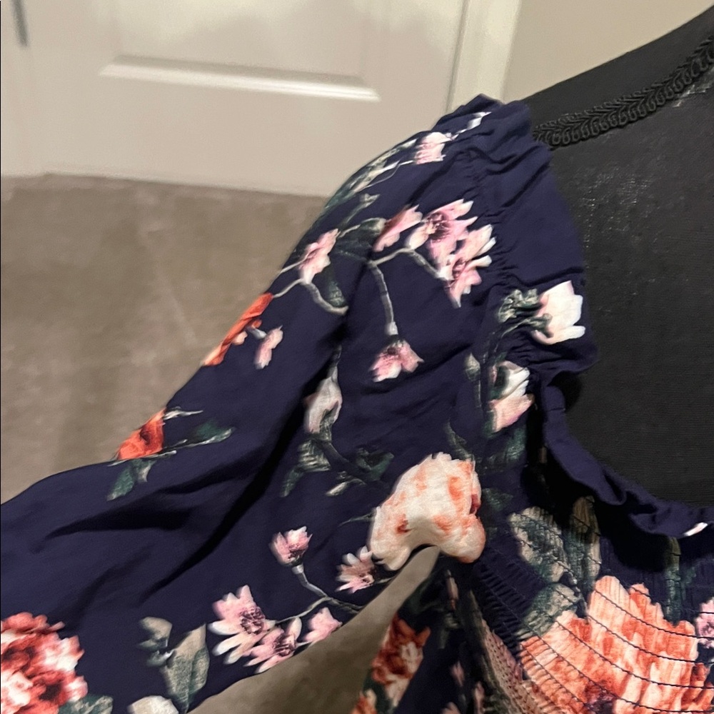 Xhilaration Navy Blue Floral Long Sleeve Dress - Picture 7 of 13